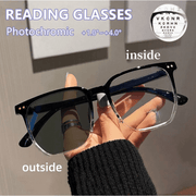 Transitioning Photochromic Reading Glasses for Men and Women Square Large Frame Polycarbonate Lenses Adjustable Diopter