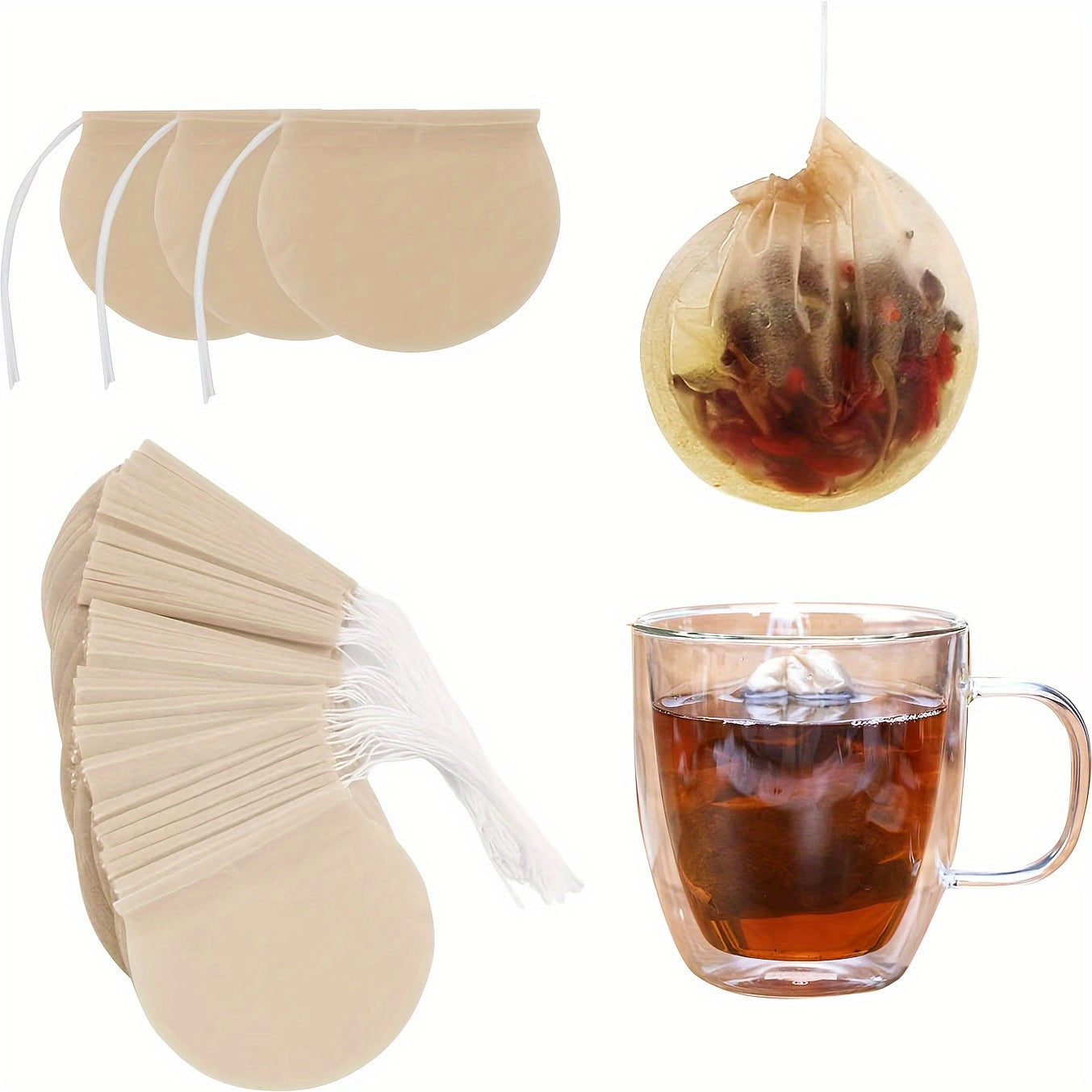 100 Unbleached Tea Infuser Bags for Loose Leaf Tea Coffee Spices Drawstring