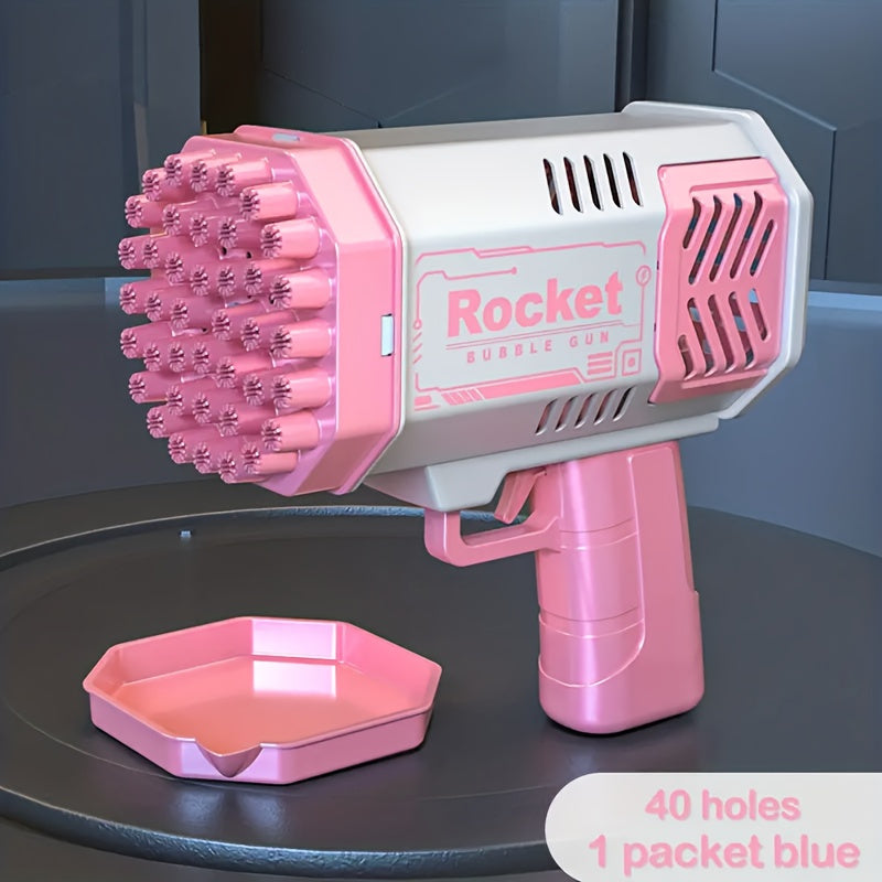 Blue and Yellow 40-Hole Space Bubble Gun for Kids Outdoor Toy Plastic