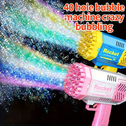 Blue and Yellow 40-Hole Space Bubble Gun for Kids Outdoor Toy Plastic