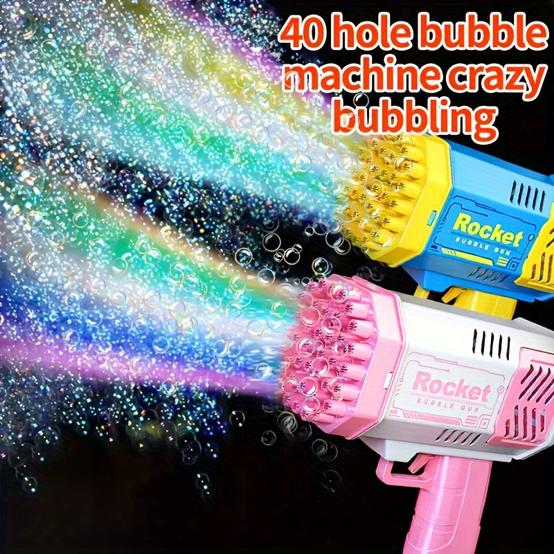 Blue and Yellow 40-Hole Space Bubble Gun for Kids Outdoor Toy Plastic