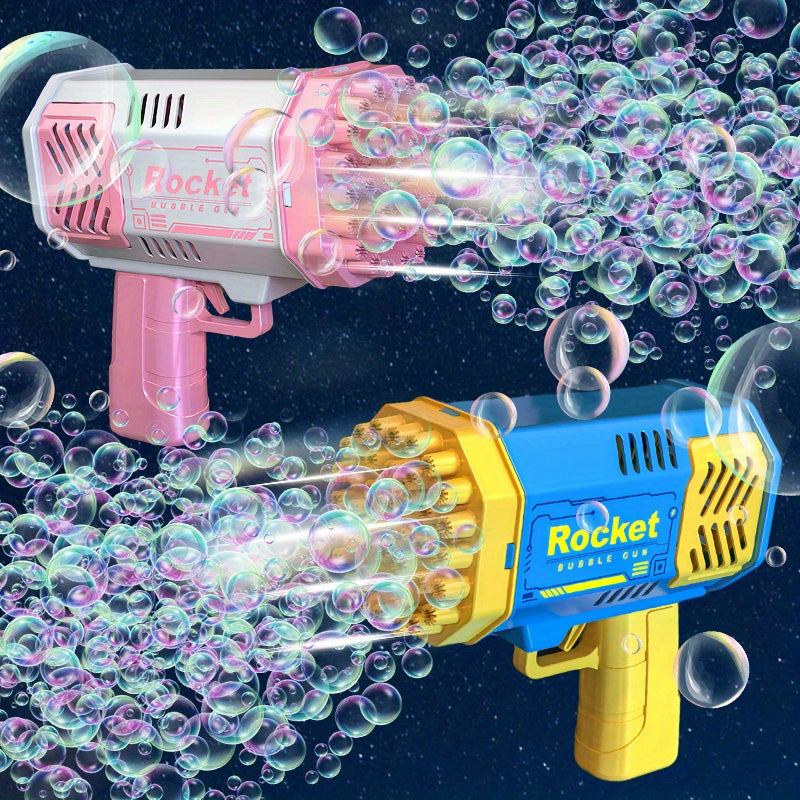 Blue and Yellow 40-Hole Space Bubble Gun for Kids Outdoor Toy Plastic