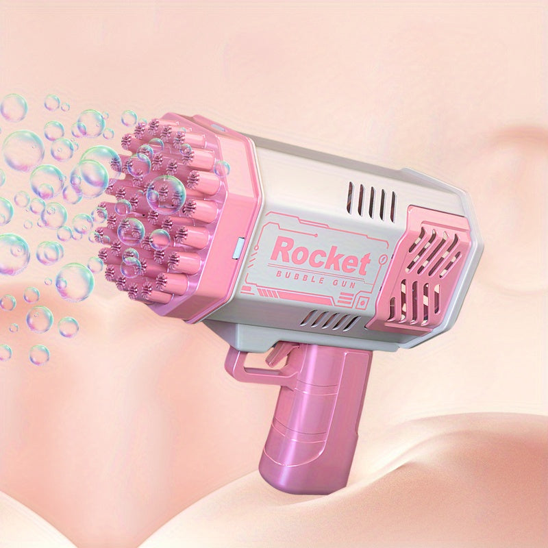 Blue and Yellow 40-Hole Space Bubble Gun for Kids Outdoor Toy Plastic