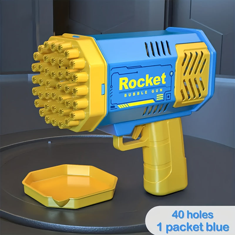 Blue and Yellow 40-Hole Space Bubble Gun for Kids Outdoor Toy Plastic