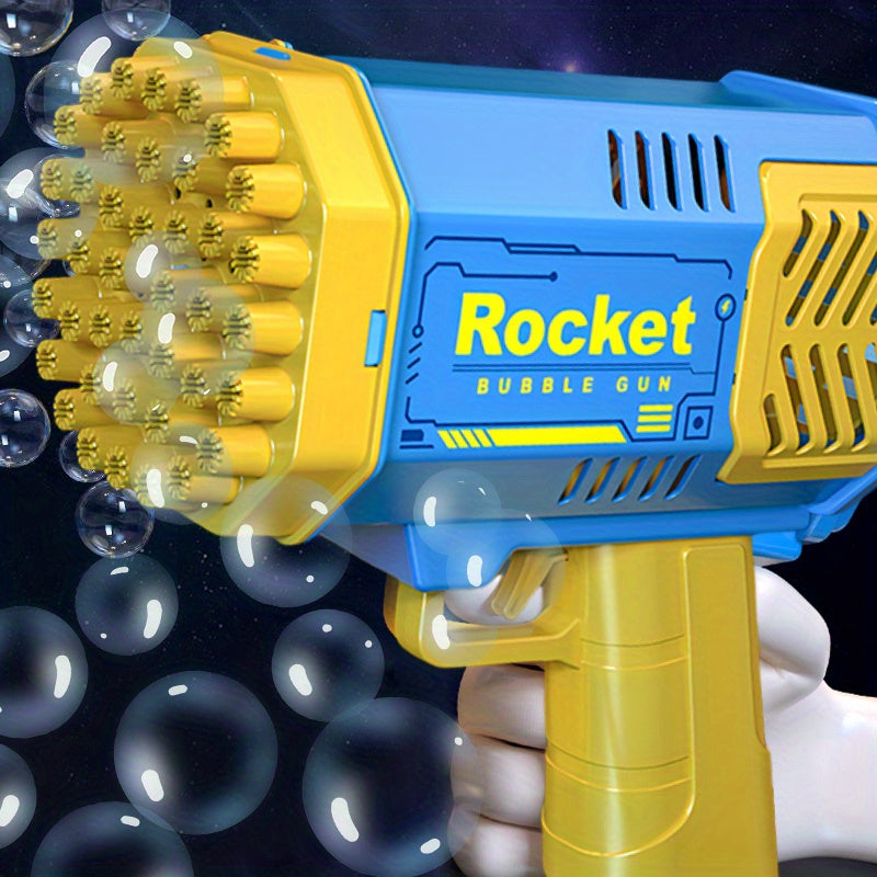 Blue and Yellow 40-Hole Space Bubble Gun for Kids Outdoor Toy Plastic