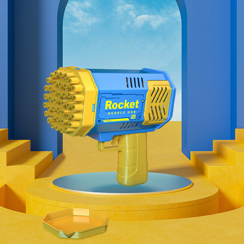 Blue and Yellow 40-Hole Space Bubble Gun for Kids Outdoor Toy Plastic