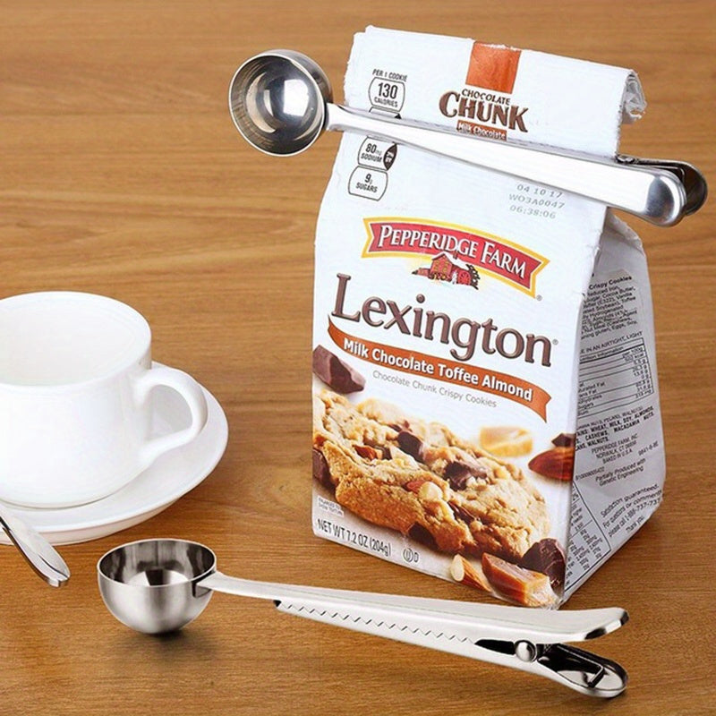 Stainless Steel Coffee Scoop with Clip, Measuring and Sealing for Coffee Beans