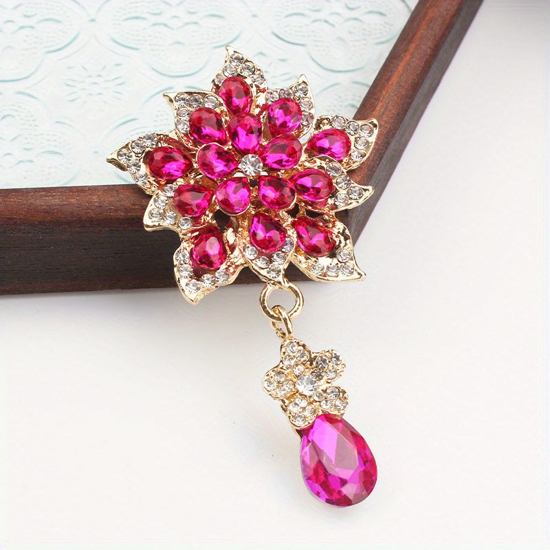 Vintage Rhinestone Flower Brooch for Dresses and Sweaters