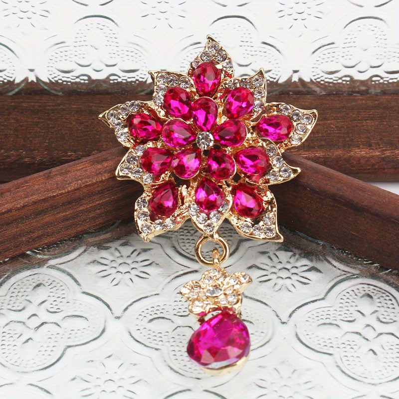 Vintage Rhinestone Flower Brooch for Dresses and Sweaters