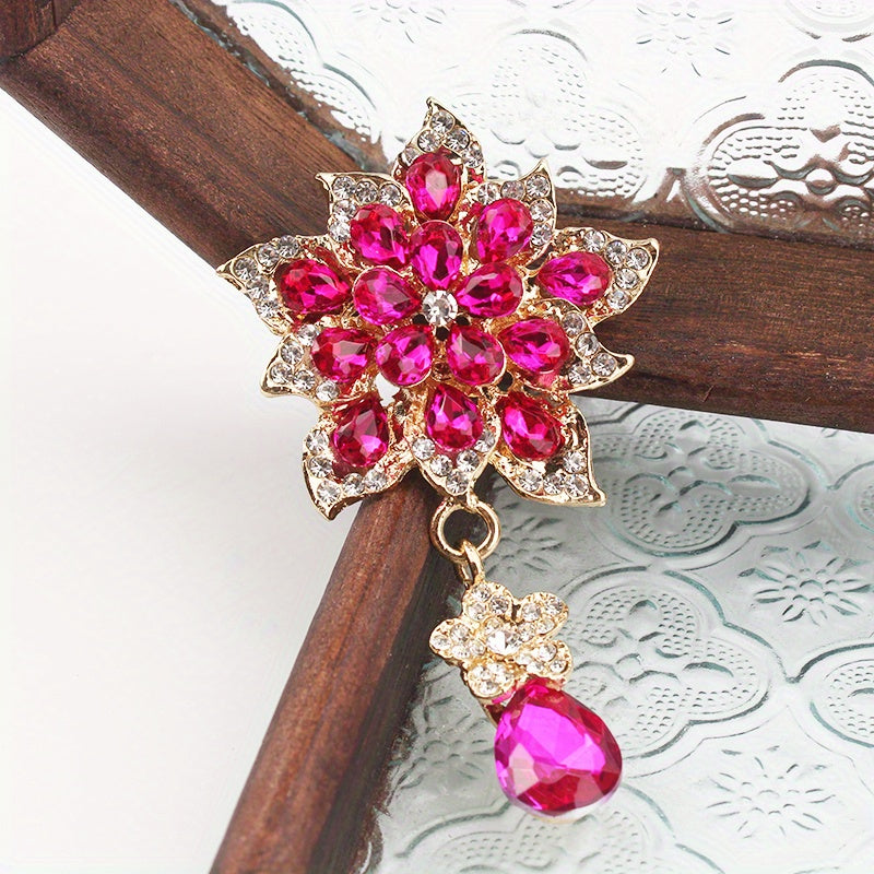 Vintage Rhinestone Flower Brooch for Dresses and Sweaters