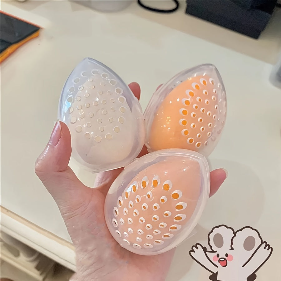 3-Piece Plastic Egg-Shaped Makeup Sponge Organizer for Beauty Blenders