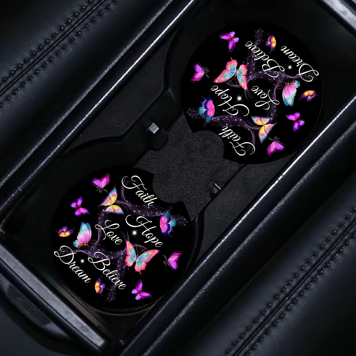 2 Pack Butterfly Car Coasters Absorbent Non-Slip Dry Cup Holders