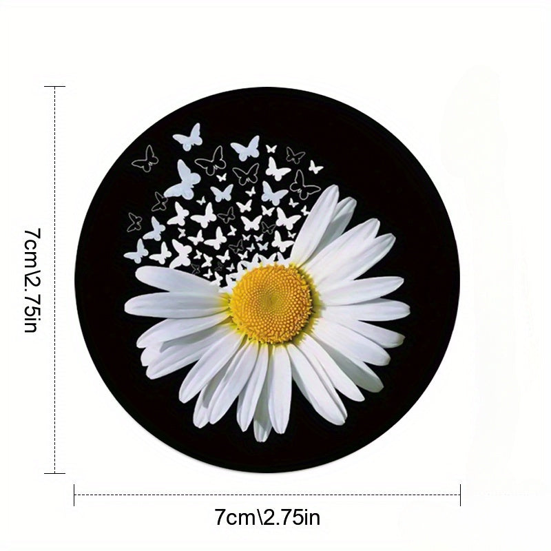 2 Pack White Daisy Butterfly Car Coasters EVA Material Water Cup Decor