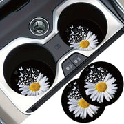 2 Pack White Daisy Butterfly Car Coasters EVA Material Water Cup Decor