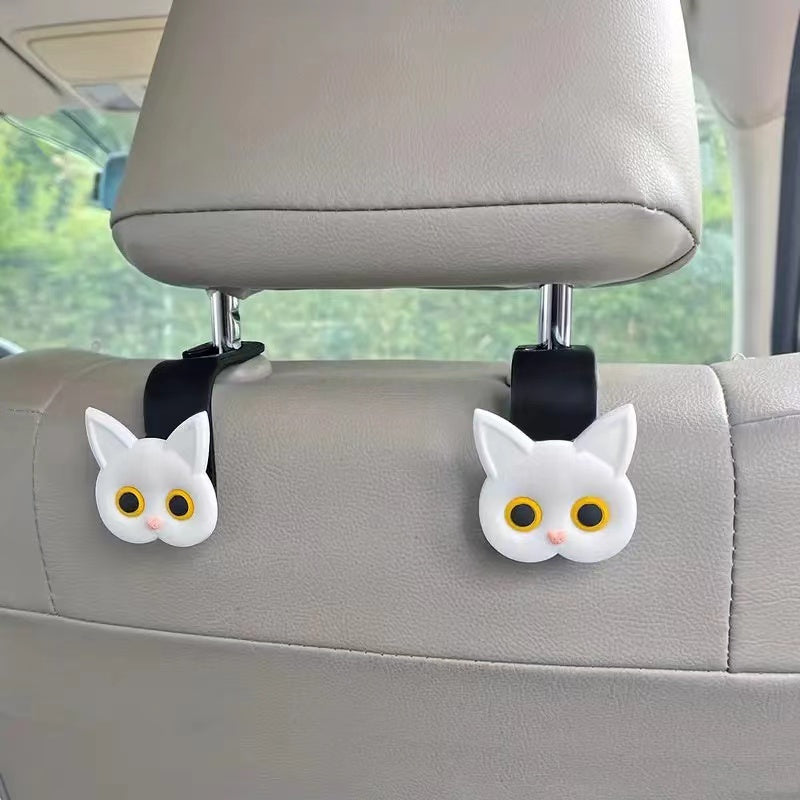Gancho para cabecera de coche con diseño de gato 3D en estilo cartoon, organizador de almacenamiento para bolsos