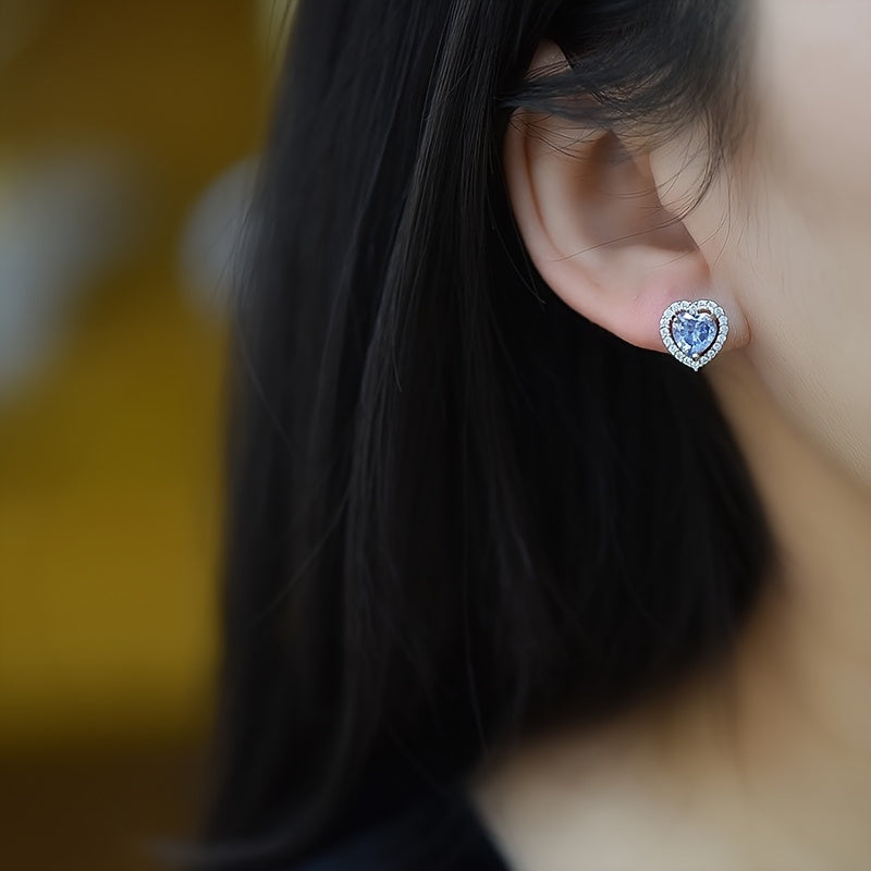 Purple Moissanite Heart Stud Earrings 1ct Hypoallergenic Silver Gift for Women