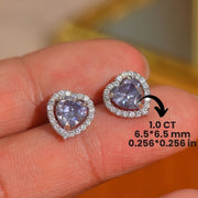 Purple Moissanite Heart Stud Earrings 1ct Hypoallergenic Silver Gift for Women