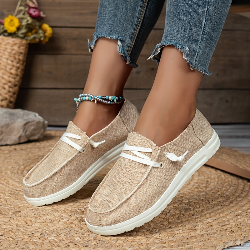Women Light Gray Linen Slip-On Shoes Casual Comfortable Footwear