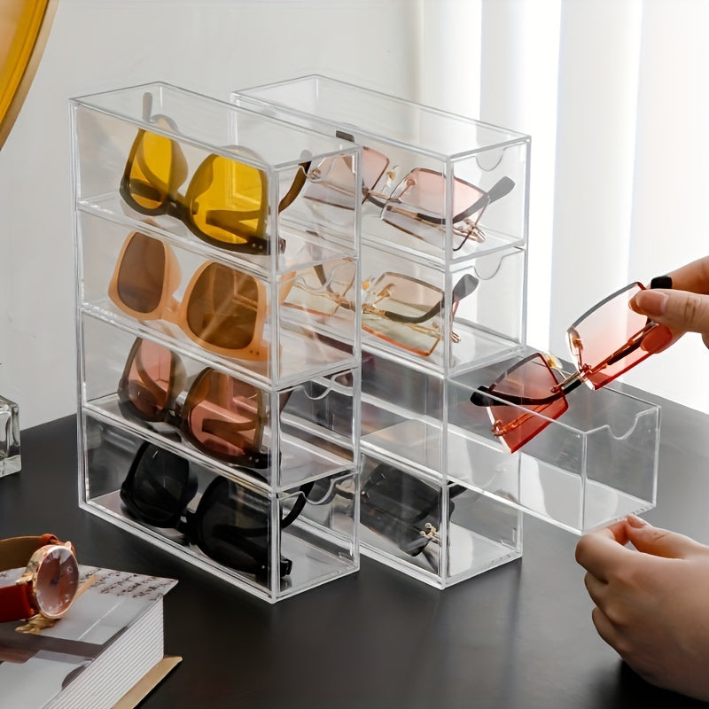 Clear Acrylic Eyewear Organizer with 4 Drawers for Glasses Storage