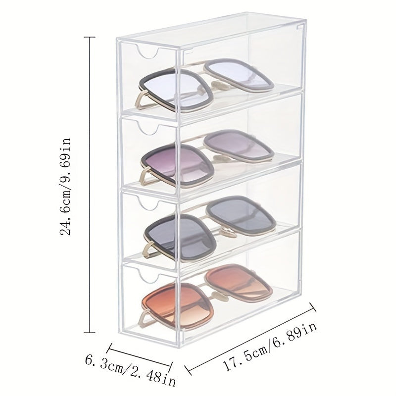 Clear Acrylic Eyewear Organizer with 4 Drawers for Glasses Storage