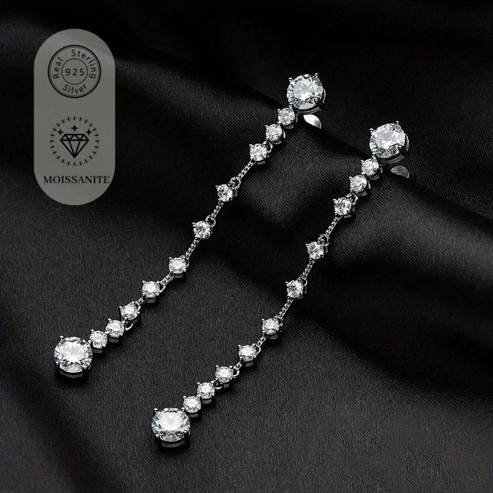 Sterling Silver Tassel Earrings with 6 Carat Moissanite for Weddings and Special Occasions