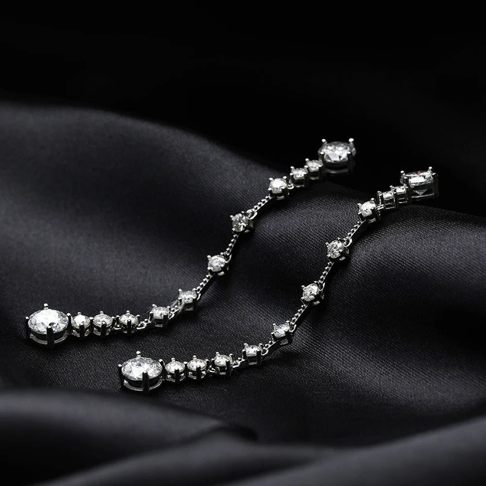 Sterling Silver Tassel Earrings with 6 Carat Moissanite for Weddings and Special Occasions