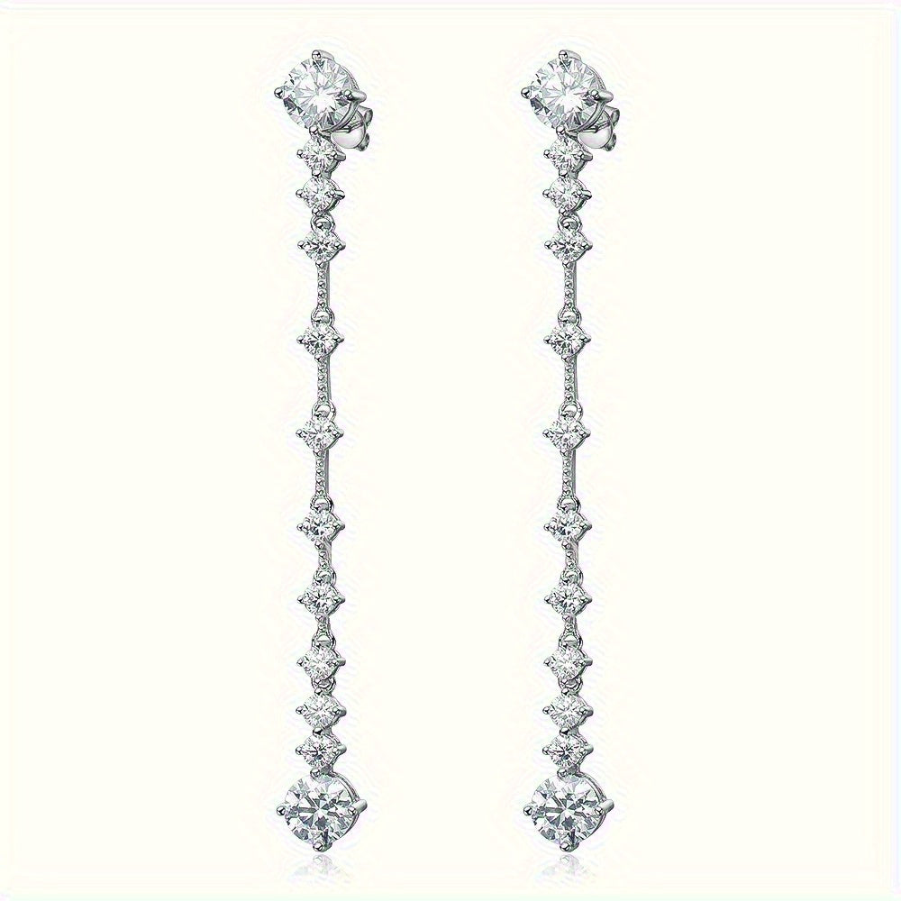 Sterling Silver Tassel Earrings with 6 Carat Moissanite for Weddings and Special Occasions