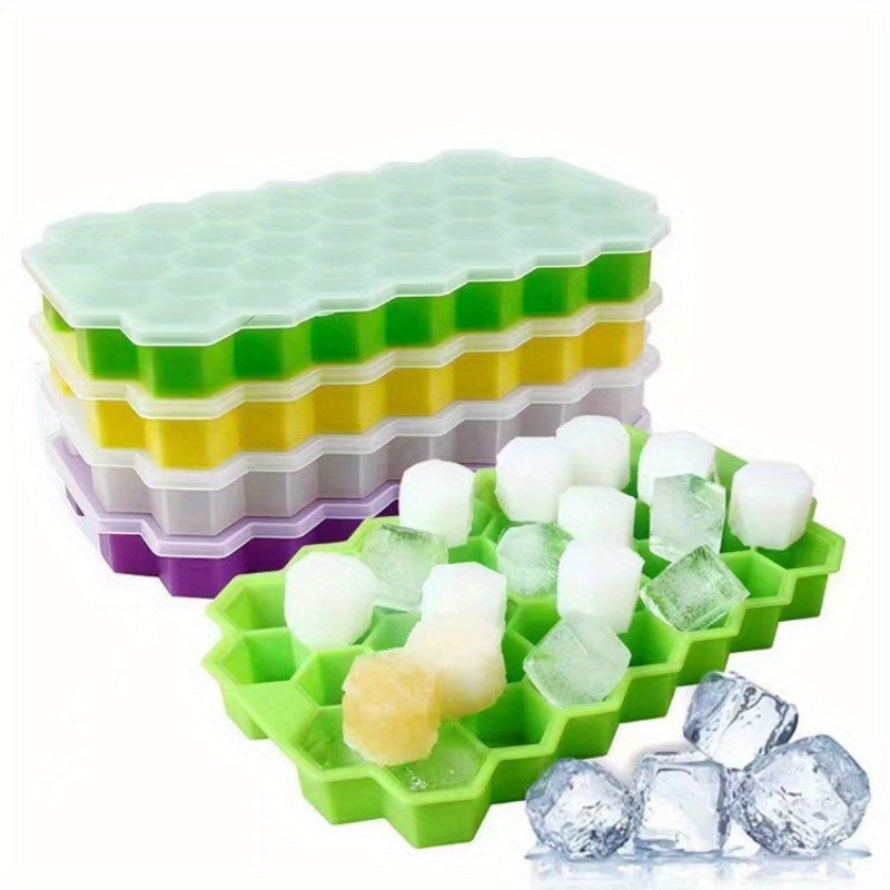 Silicone Honeycomb Ice Cube Tray with Lid 37 Compartments BPA Free Stackable Freezer Mold