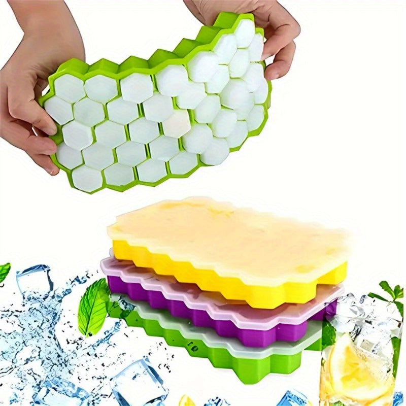 Silicone Honeycomb Ice Cube Tray with Lid 37 Compartments BPA Free Stackable Freezer Mold