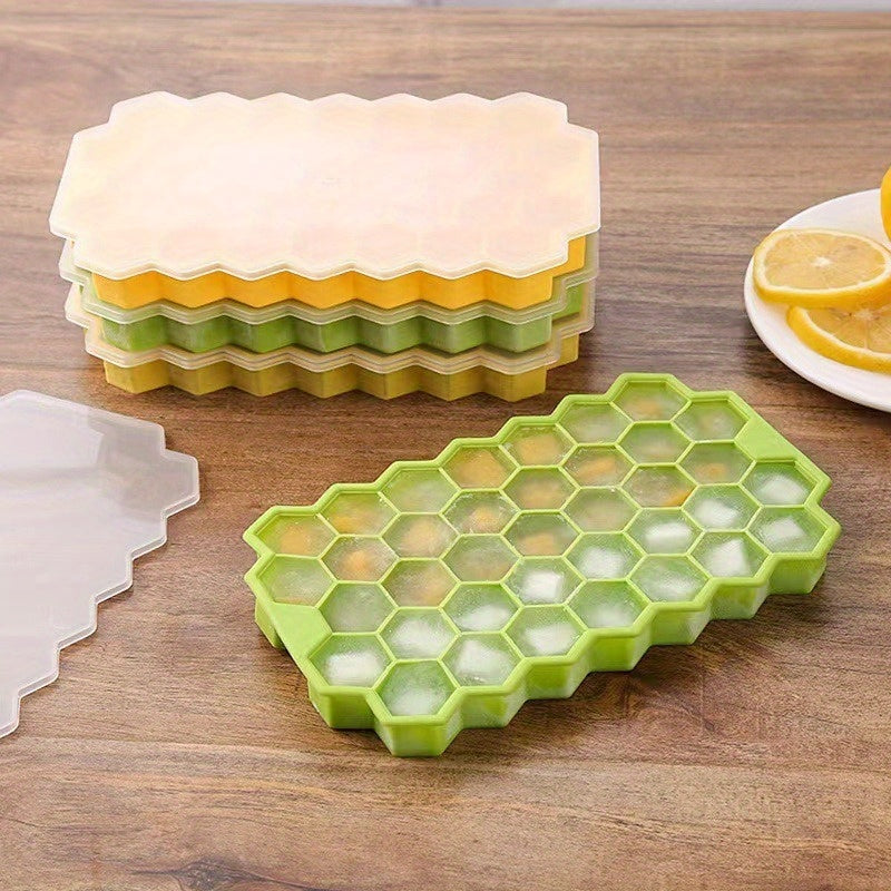 Silicone Honeycomb Ice Cube Tray with Lid 37 Compartments BPA Free Stackable Freezer Mold