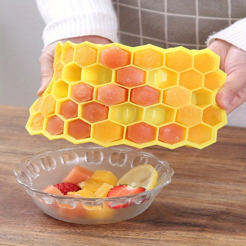 Silicone Honeycomb Ice Cube Tray with Lid 37 Compartments BPA Free Stackable Freezer Mold