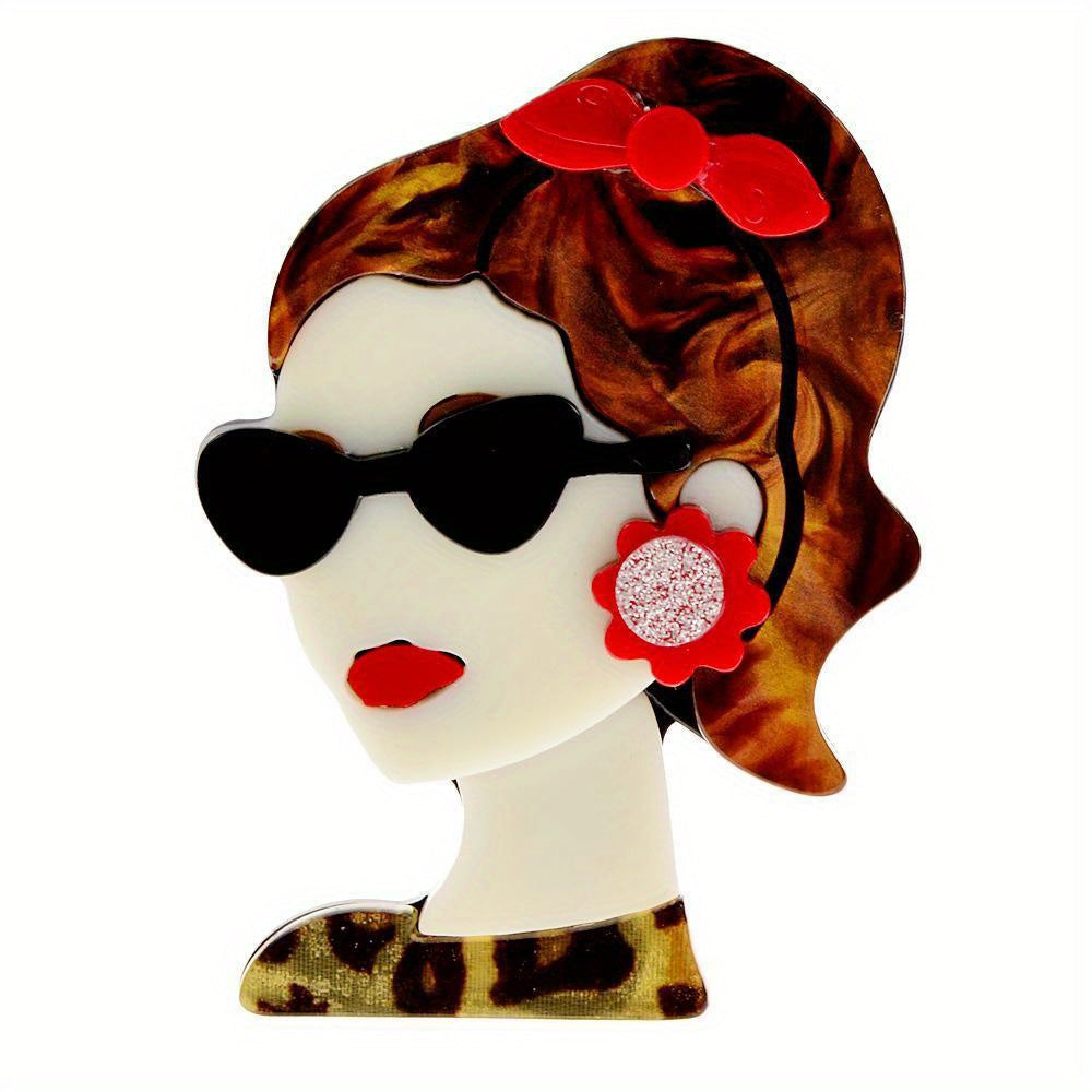 Girl's Acrylic Ponytail Brooch with Glasses and Earrings Fashion Accessory