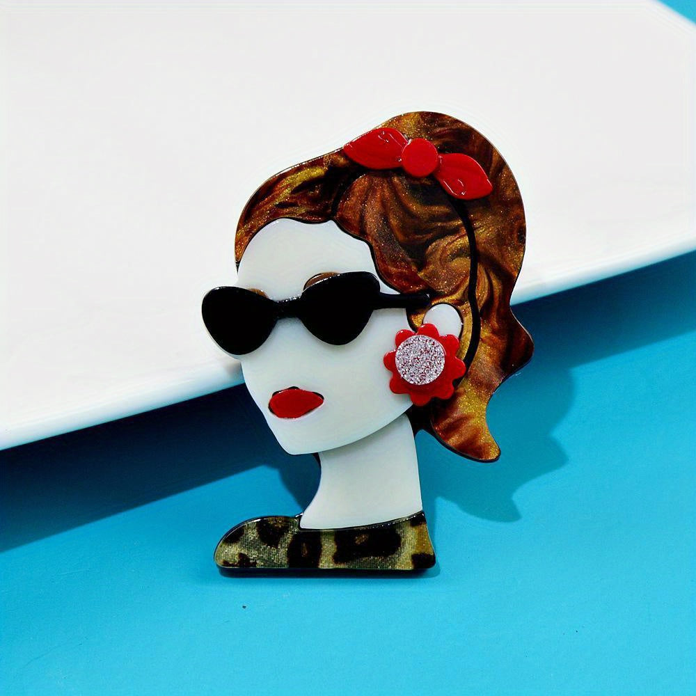 Girl's Acrylic Ponytail Brooch with Glasses and Earrings Fashion Accessory