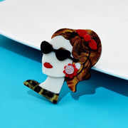 Girl's Acrylic Ponytail Brooch with Glasses and Earrings Fashion Accessory