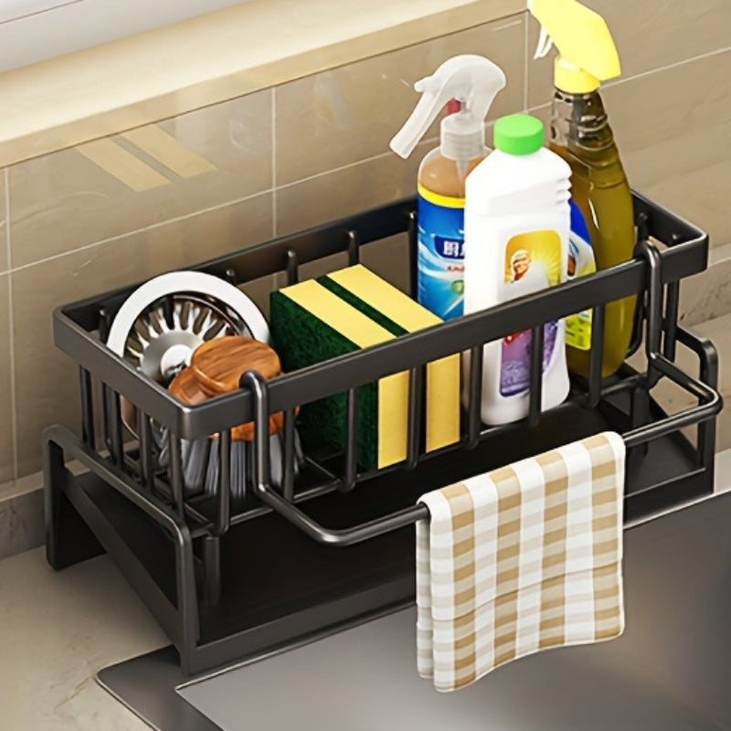 Kitchen Sink Organizer with Over-the-Sink Towel Rack and Spice Holder No-Drill Installation