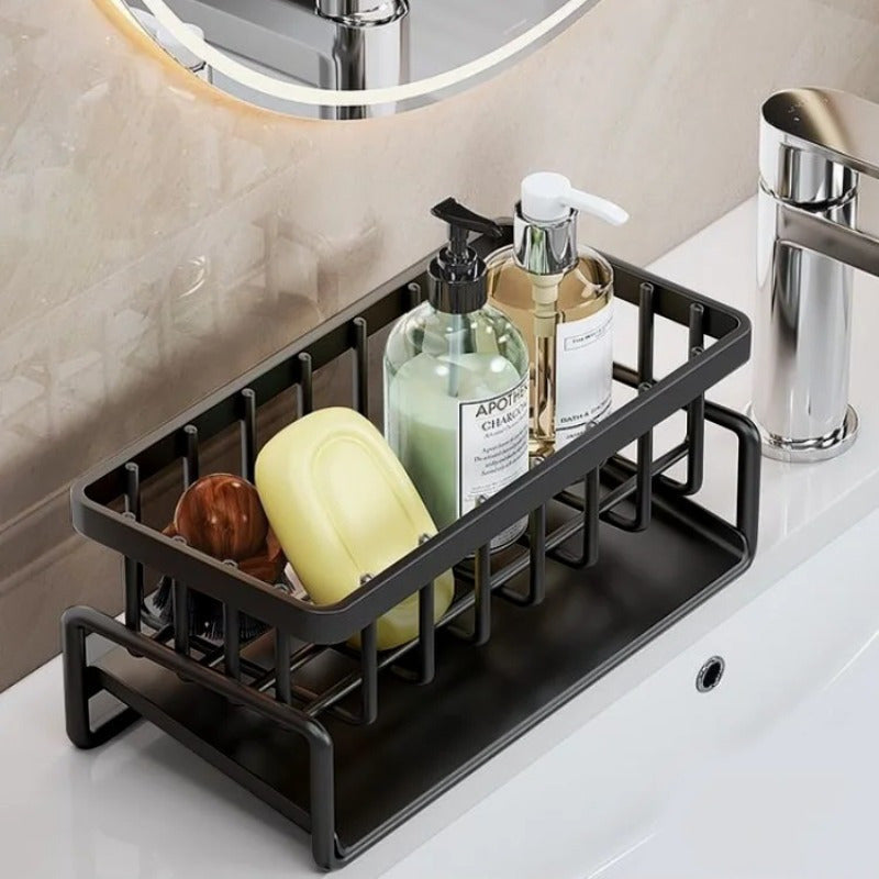 Kitchen Sink Organizer with Over-the-Sink Towel Rack and Spice Holder No-Drill Installation