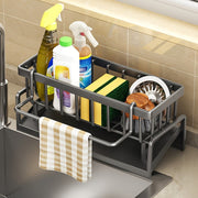 Kitchen Sink Organizer with Over-the-Sink Towel Rack and Spice Holder No-Drill Installation