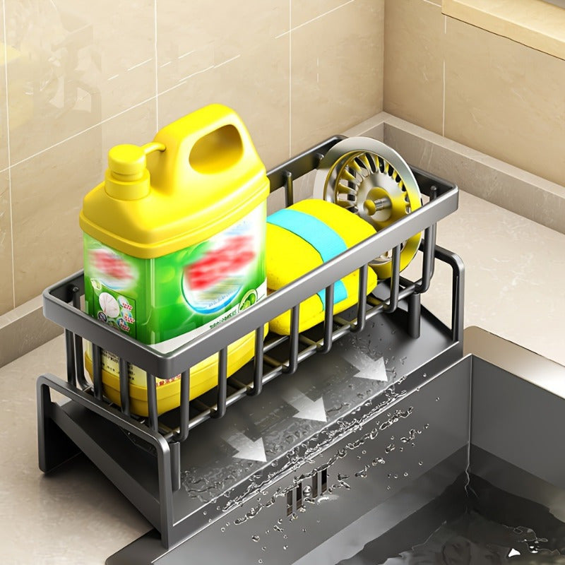 Kitchen Sink Organizer with Over-the-Sink Towel Rack and Spice Holder No-Drill Installation