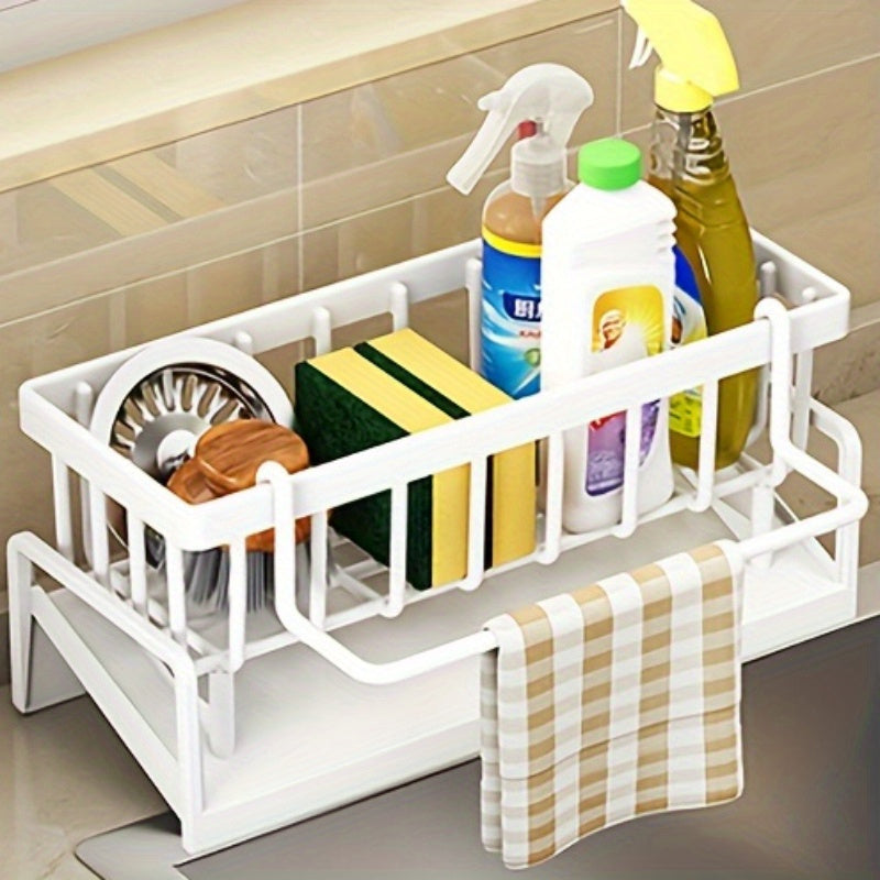 Kitchen Sink Organizer with Over-the-Sink Towel Rack and Spice Holder No-Drill Installation