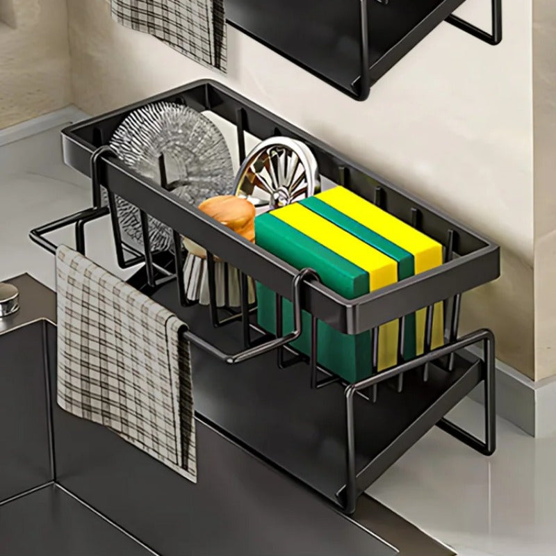 Kitchen Sink Organizer with Over-the-Sink Towel Rack and Spice Holder No-Drill Installation