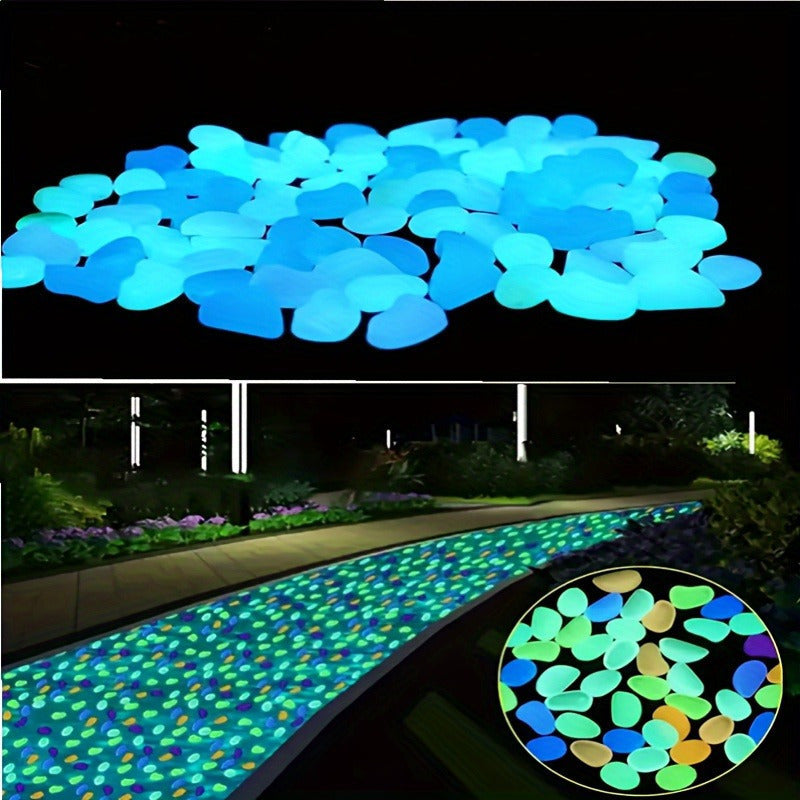 Glow-In-The-Dark Resin Pebbles for Garden Fish Tank Flower Pot Bonsai Decoration 50 or 100 Pieces