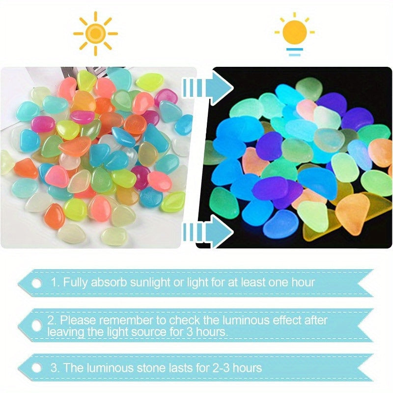 Glow-In-The-Dark Resin Pebbles for Garden Fish Tank Flower Pot Bonsai Decoration 50 or 100 Pieces