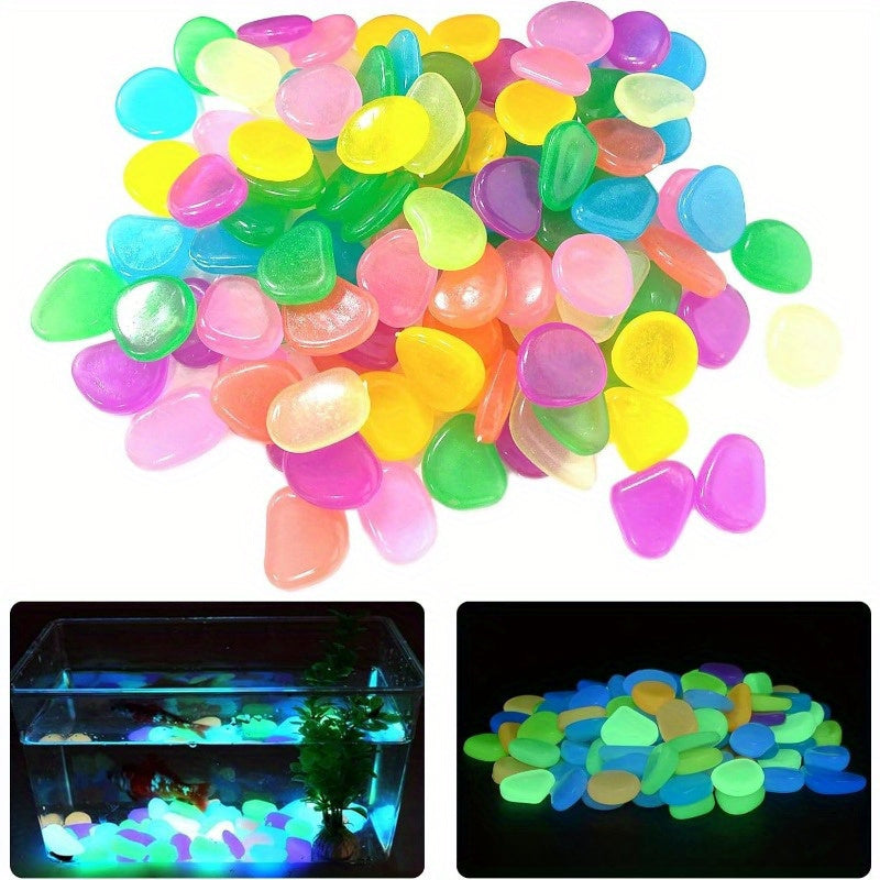 Glow-In-The-Dark Resin Pebbles for Garden Fish Tank Flower Pot Bonsai Decoration 50 or 100 Pieces