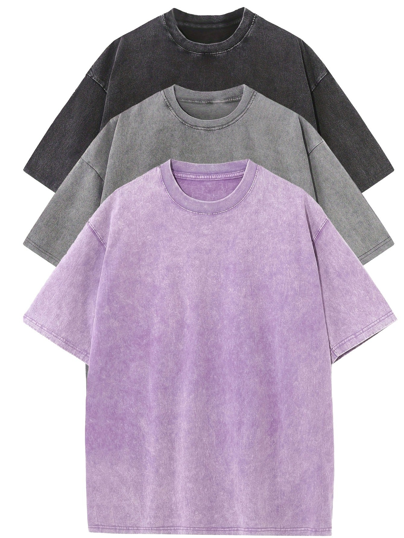 Men's Cotton Loose-Fit T-Shirts Short Sleeve Crew Neck Solid Colors Pack of 3