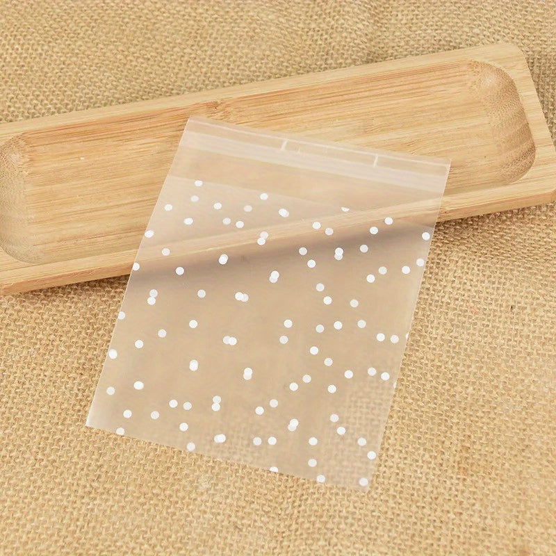 Set of 100 Clear Plastic Bags with Polka Dots for Cookies Treats Baked Goods