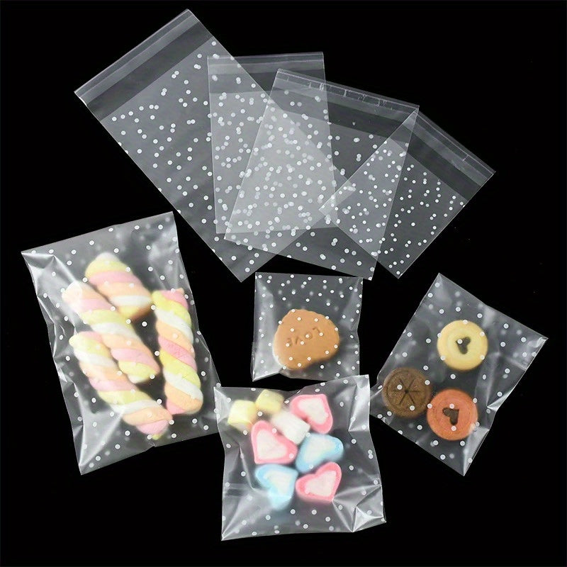 Set of 100 Clear Plastic Bags with Polka Dots for Cookies Treats Baked Goods
