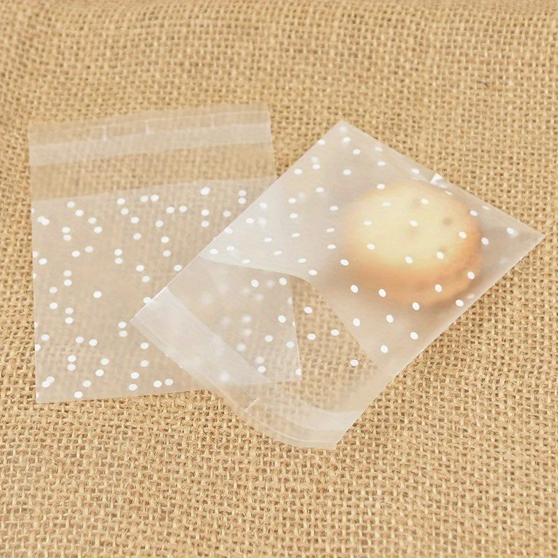 Set of 100 Clear Plastic Bags with Polka Dots for Cookies Treats Baked Goods