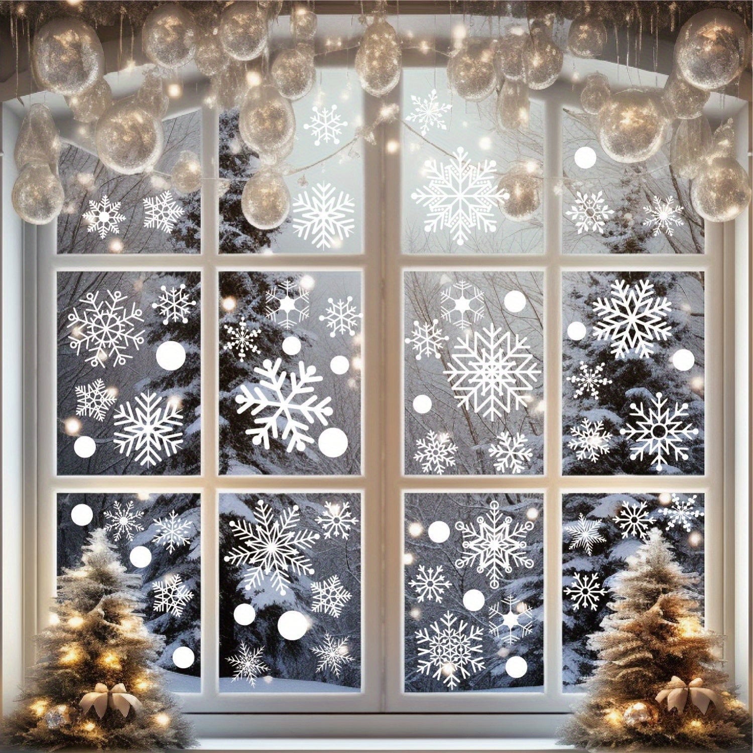 Large White Snowflake Window Decals Set of 114 Reusable Static Winter Christmas Decor