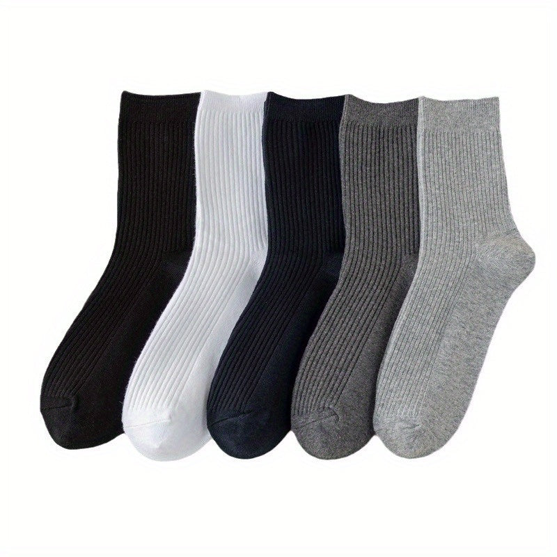 Men's Mid-Calf Socks 5 Pairs Breathable Sweat-Absorbing Black All-Season