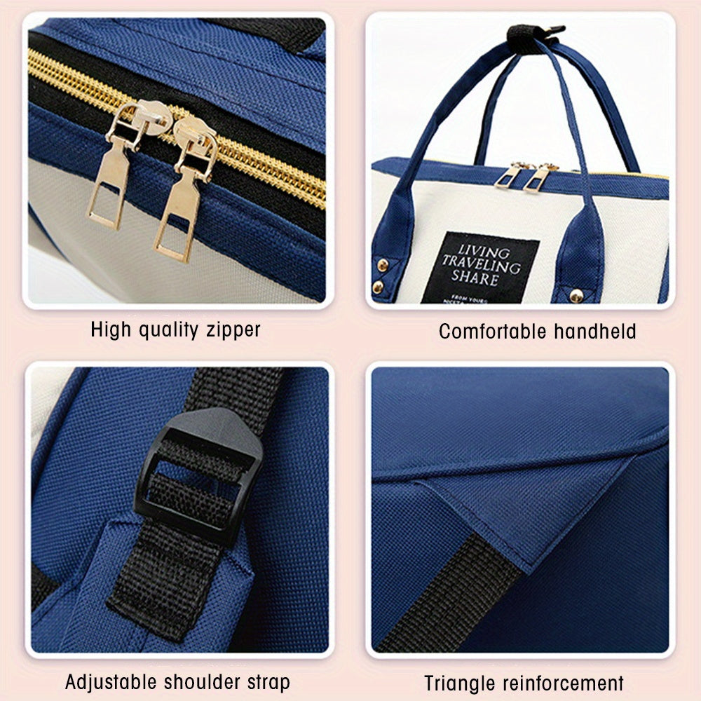 Blue Polyester Diaper Bag with Multiple Compartments and Bottle Holder